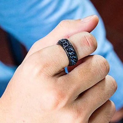Rings for Men Combo of 2 Pcs Rings Stainless Steel Blue Black Band Finger Ring