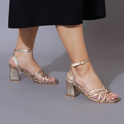 Women’s Block Heel Slip-On Sandals – Stylish Comfortable Heel Party Footwear Heels with Ankle Strap Design