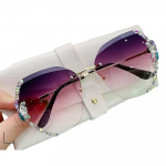 Sunglasses for Women – UV400 Protection, Rimless Flower Diamond-Cut Lens, Trendy Driving Shades for Women (Oversized)