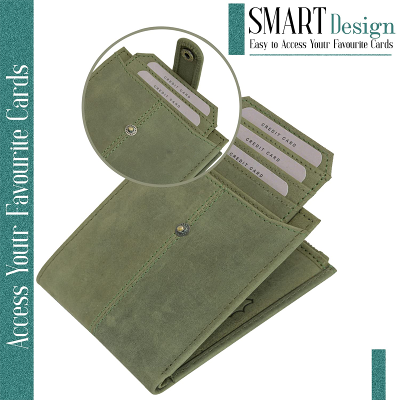 Olive Green Leather Wallet For Men, 2 Card Slot | RFID Wallet