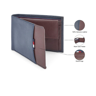 Men's Global Coin Wallet Mudcreek - Navy+Wine | 1 Coin Pocket | 2 Compartments | 4 Cards Slots | Stylish Men's Leather Wallet