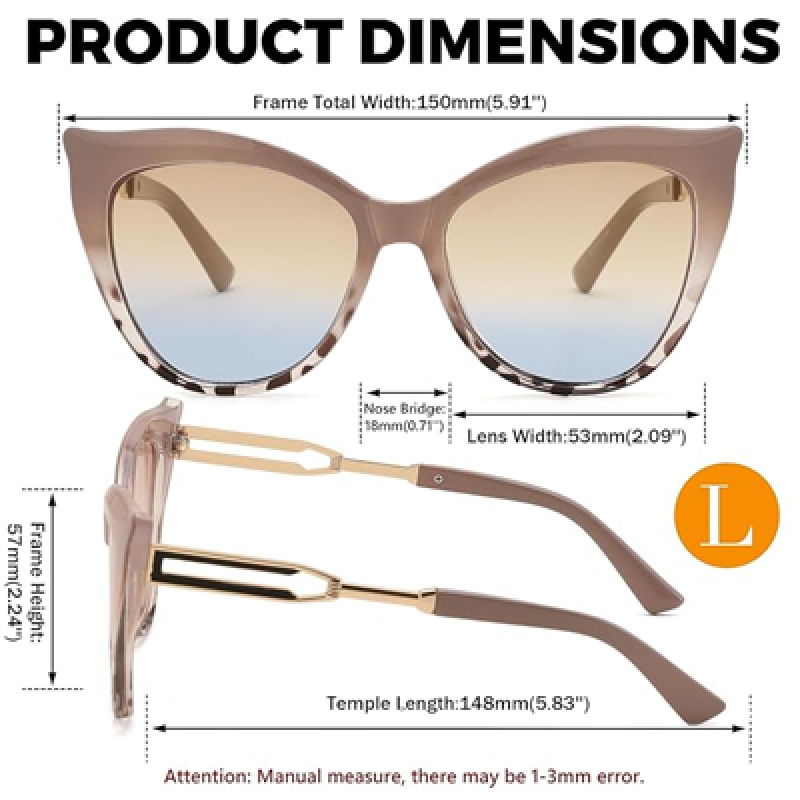 Oversized Cateye Sunglasses for Women Sun Protection Stylish Square Frame Ladies Shades Eyewaer