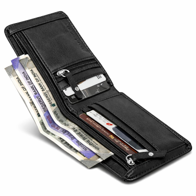 Double Zipper Pu Leather Wallet for Men | 3 Card Slots | 2 Secret Compartments | 2 Currency Compartments | 1 Coin & Zip Pocket