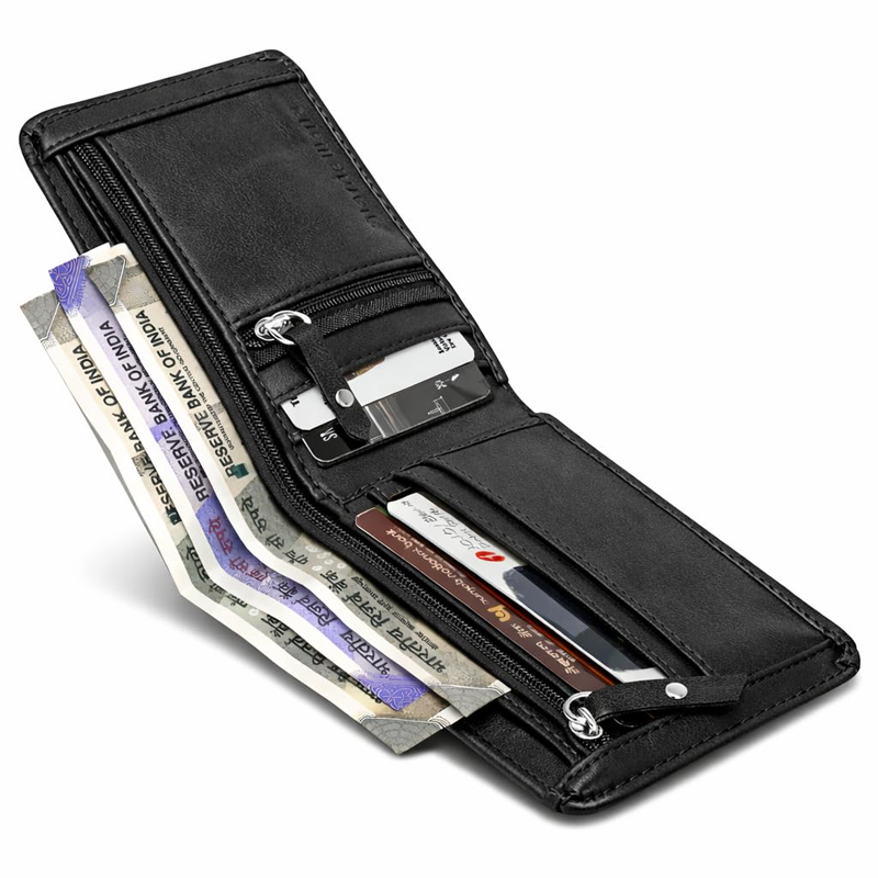 Double Zipper Pu Leather Wallet for Men | 3 Card Slots | 2 Secret Compartments | 2 Currency Compartments | 1 Coin & Zip Pocket