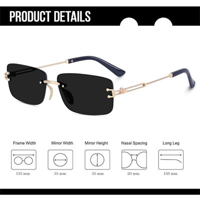 UV Protected Retro Rectangular Rimless Sunglasses for Men and Women