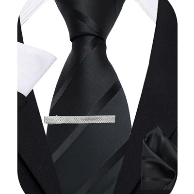 Tie for Men – Striped Silk Neck Ties Set with Cufflinks Flower Pin, Pocket Square & Black Gift Box, Combo Necktie Sets for Office Wear, Formal Suits &