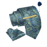 Tie for Men – Micro Silk Neck Ties Set with Cufflinks Flower Pin, Pocket Square & Black Gift Box, Combo Necktie Sets for Office Wear, Formal Suits & W