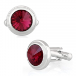 Rhodium Plated Maroon Solitaire Crystal Cufflink for Mens and Boys