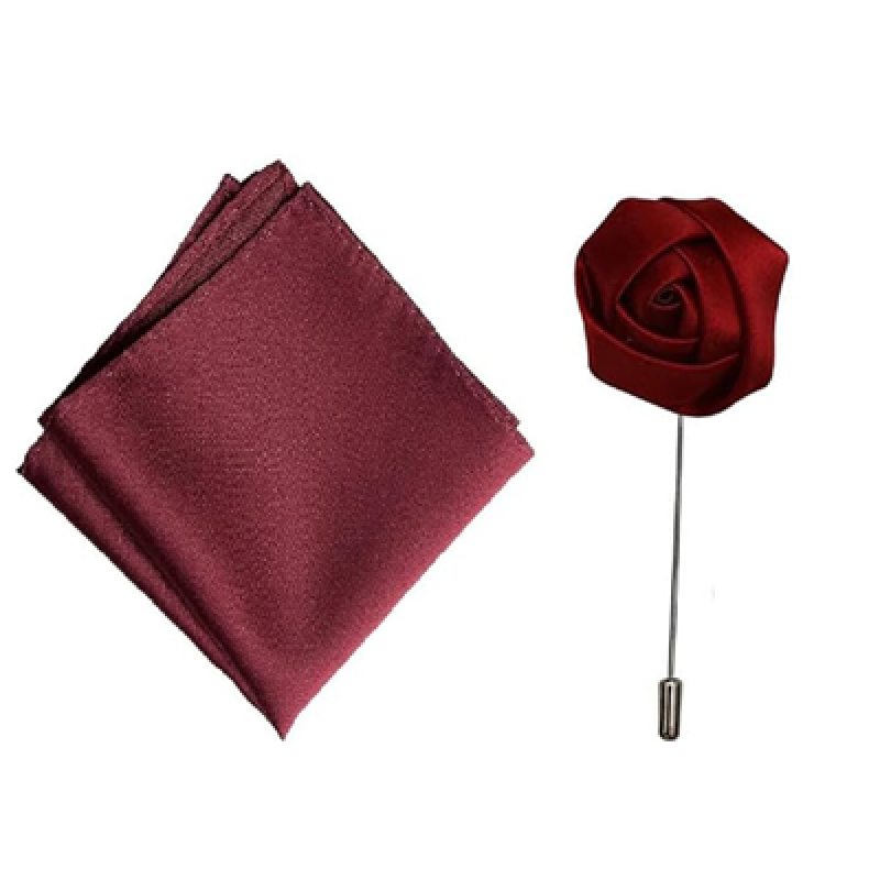 Satin Pocket Squar With Floral Stick Brooch Lapel Pin Boutonniere for Men Women for Office Corporate Party Suit Blazer