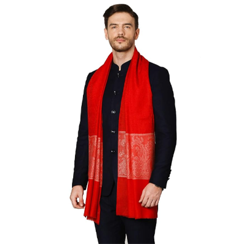 Woven Mens Fine Wool Stole, Check-Stipe Design, Mens Muffler, Warm Cashmere Feel