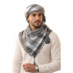 Keffiyeh Checkered Scarf, Grey and White, Tassel Detail, Unisex Arab Shemagh Wrap