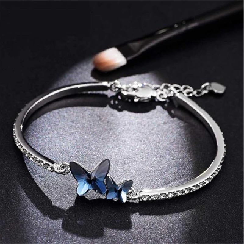 Stylish Blue Crystal Silver Platinum Plated Cubic Zirconia Charm Bracelet