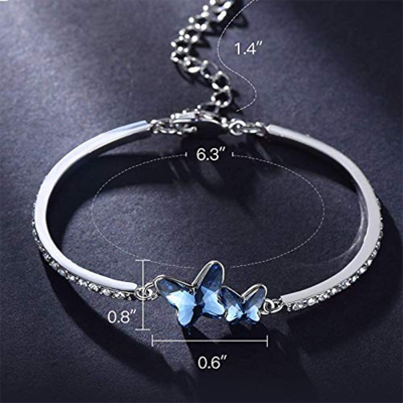 Stylish Blue Crystal Silver Platinum Plated Cubic Zirconia Charm Bracelet