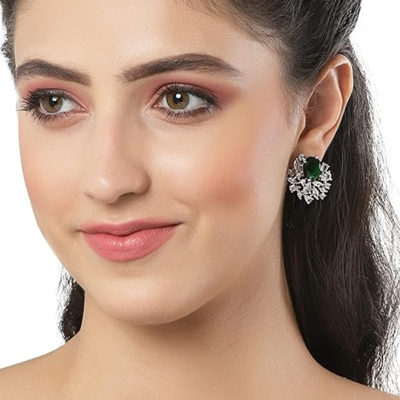 Green American Diamond Stud Earrings