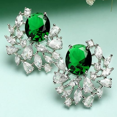 Green American Diamond Stud Earrings