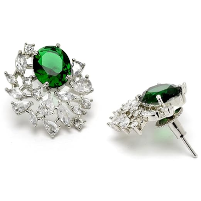 Green American Diamond Stud Earrings