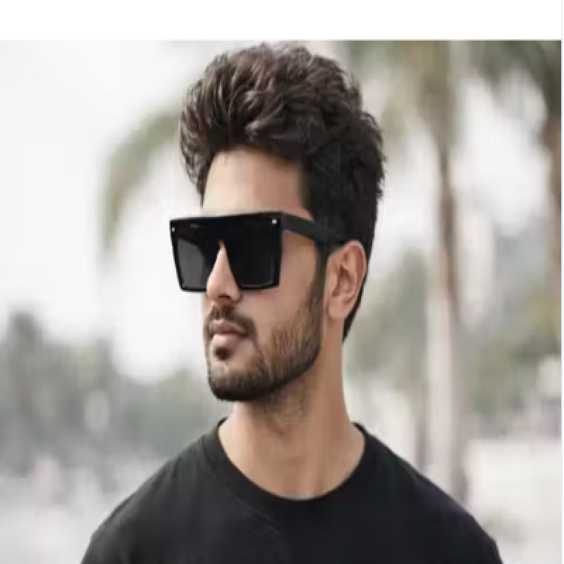 Black Stylish Sunglasses for Men UV Protection Square Frame Trendy Goggles Outdoor Driving Wear
