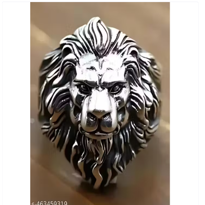 Silver King of Lion Ring Mens Biker Punk Animal Ring Stainless Steel Ring