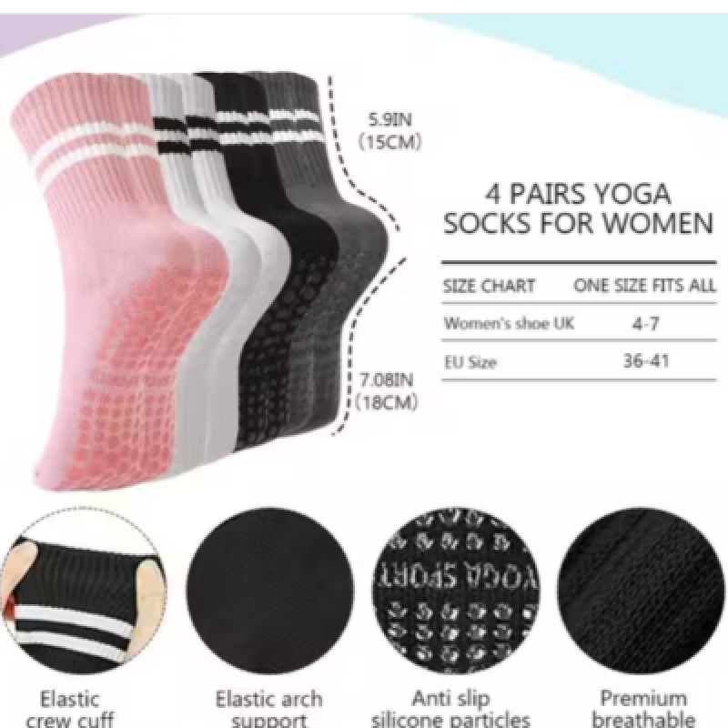 Proberos yoga socks for women 4 pairs anti slip cotton breathable ankle socks for yoga workout running daily use