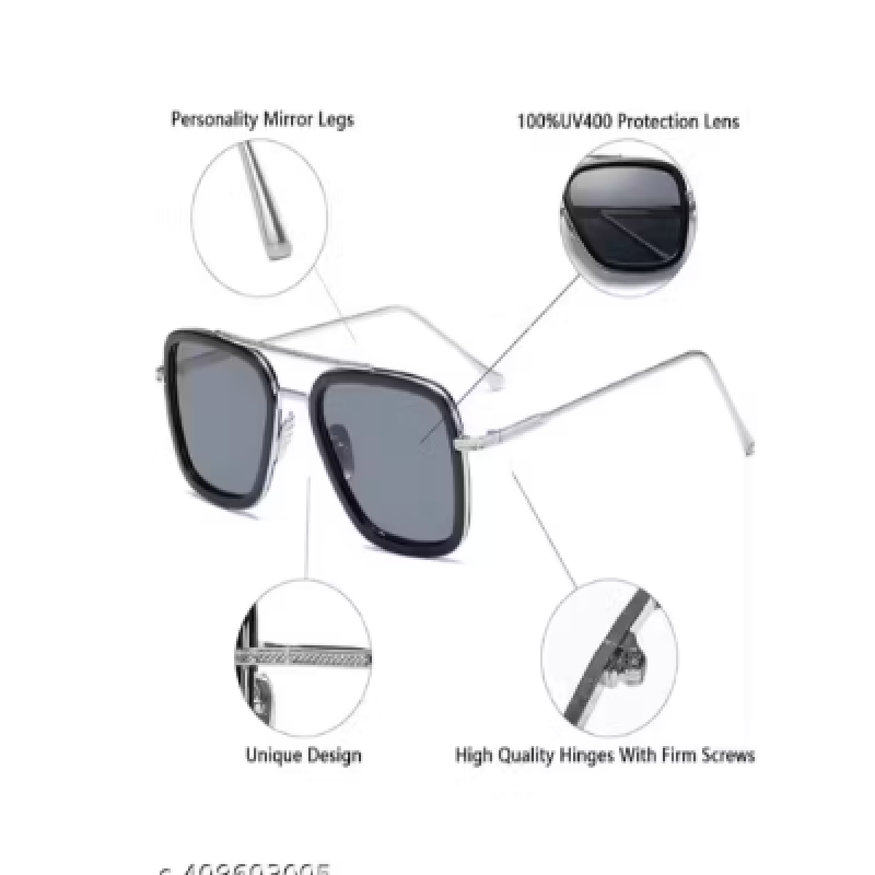 Men's Square Polarization Sunglasses Blue Frame Black Lens (Large)-Pack Of 1