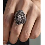 Silver King of Lion Ring Mens Biker Punk Animal Ring Stainless Steel Ring