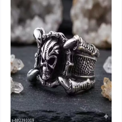 Men’s Gothic Stainless Steel Monster Skull & Talon Statement Ring