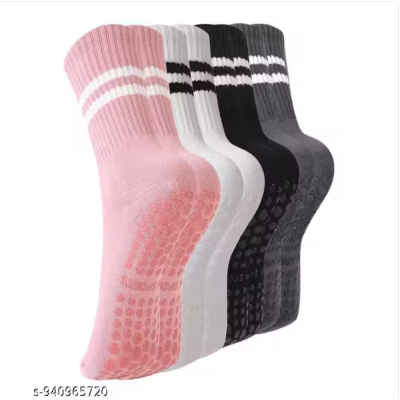Proberos yoga socks for women 4 pairs anti slip cotton breathable ankle socks for yoga workout running daily use