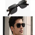 Stylish Frameless Square Sunglasses for Men | UV Protected Black Lens | Lightweight Frame