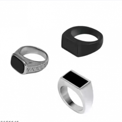 Fancy and Trendy Silver Finger Ring For Boys And Men Stylist Silver Rings combo pack (3)