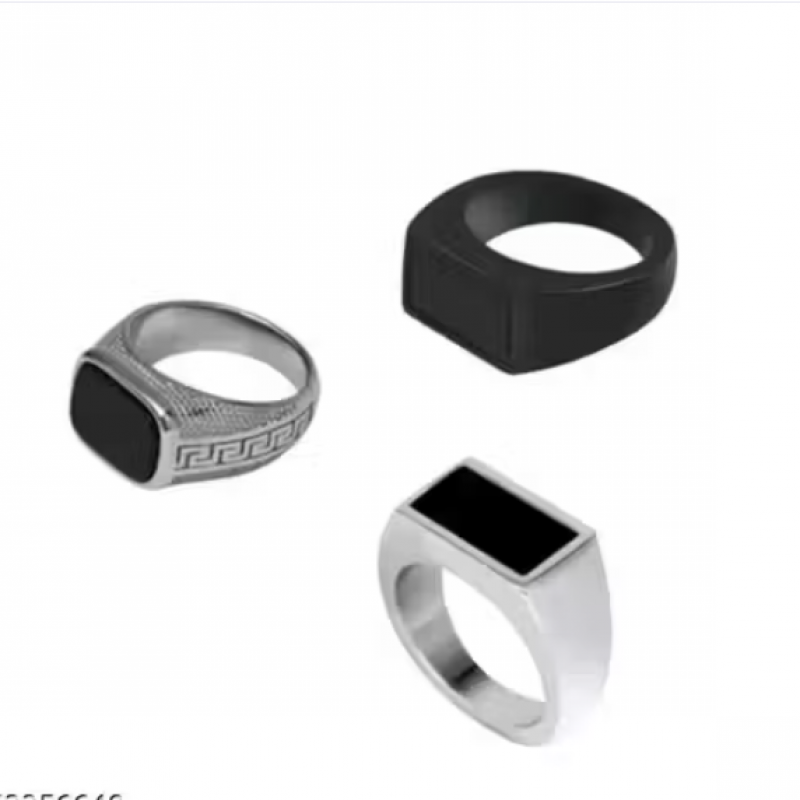 Fancy and Trendy Silver Finger Ring For Boys And Men Stylist Silver Rings combo pack (3)