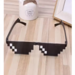 Unisex Rimless Deal with It Thug Life Square Sunglasses with Polygonal 12 Bits Style Pixel and Nose Pad