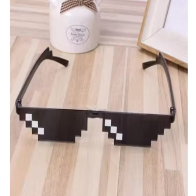 Unisex Rimless Deal with It Thug Life Square Sunglasses with Polygonal 12 Bits Style Pixel and Nose Pad