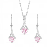 925 Sterling Silver Pink Solitaire Pendant Earring Chain Bracelet Ring Jewellery Set
