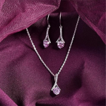 925 Sterling Silver Pink Solitaire Pendant Earring Chain Bracelet Ring Jewellery Set