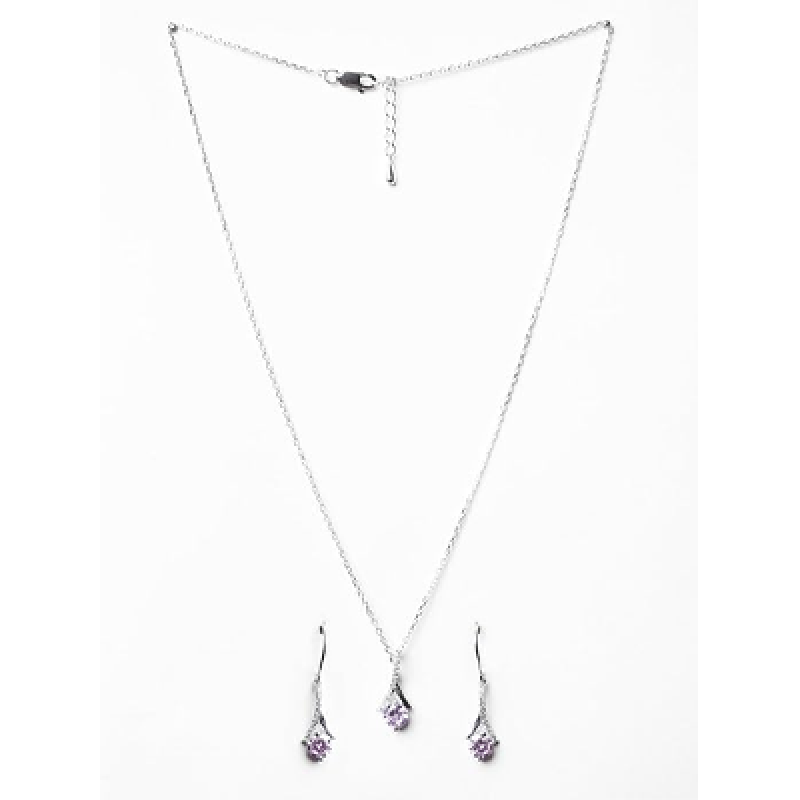 925 Sterling Silver Pink Solitaire Pendant Earring Chain Bracelet Ring Jewellery Set
