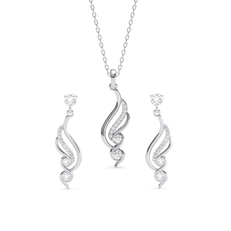 925 Sterling Silver Swirl Pendant Earrings Chain Necklace Jewellery Set