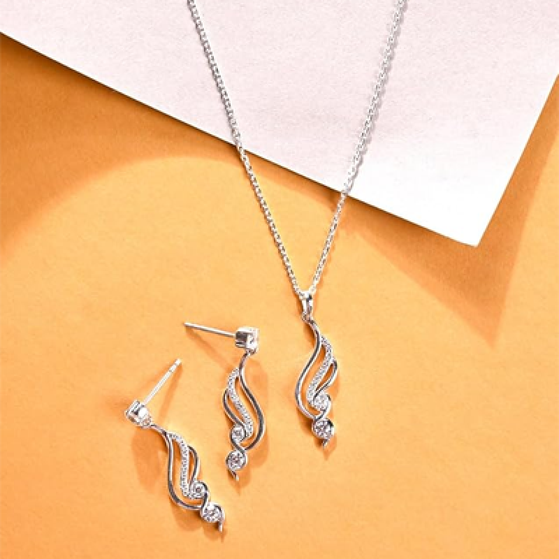 925 Sterling Silver Swirl Pendant Earrings Chain Necklace Jewellery Set