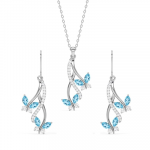 925 Sterling Silver Butterfly Pendant Earring Chain Bracelet Ring Jewellery Set