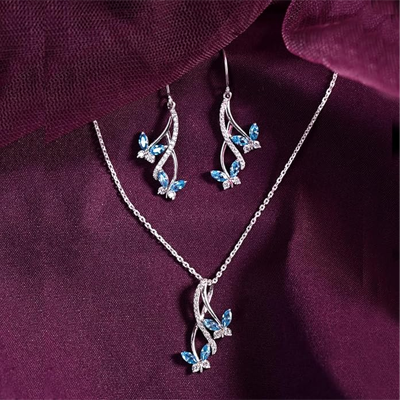 925 Sterling Silver Butterfly Pendant Earring Chain Bracelet Ring Jewellery Set