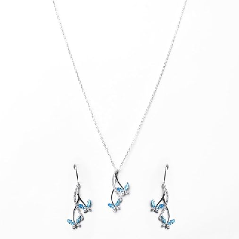925 Sterling Silver Butterfly Pendant Earring Chain Bracelet Ring Jewellery Set