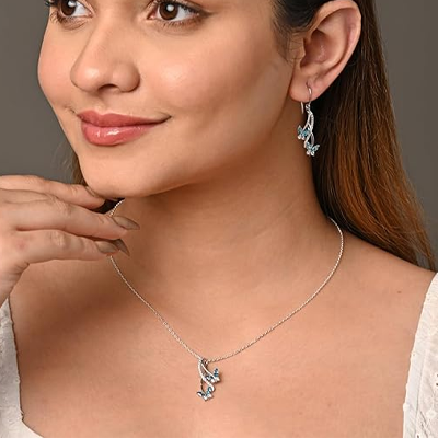 925 Sterling Silver Butterfly Pendant Earring Chain Bracelet Ring Jewellery Set