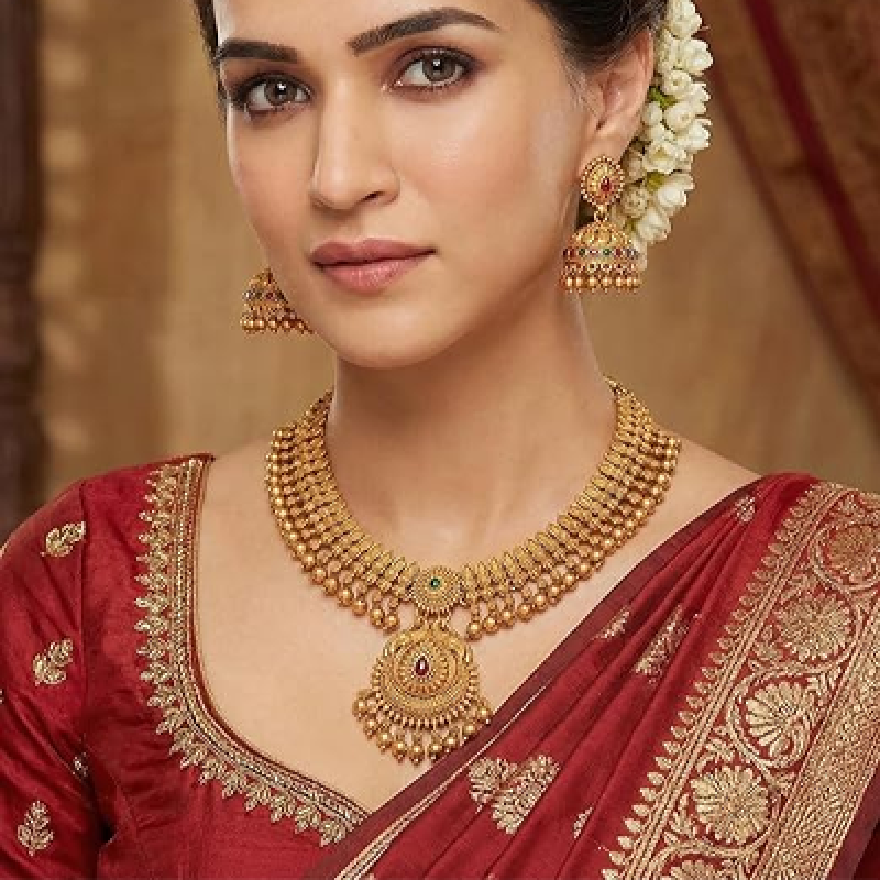 Gold-Plated Antique Temple Jewellery Set for Women