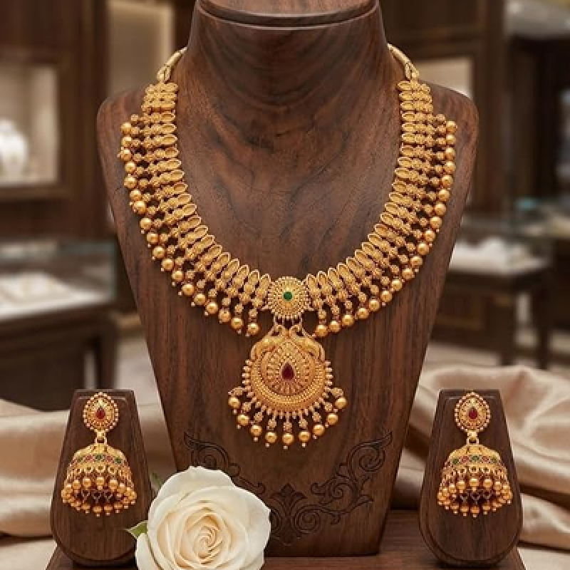 Gold-Plated Antique Temple Jewellery Set for Women