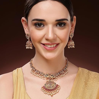 Latest Stylish Fancy Pearl Choker Traditional Jewellery Set for Women