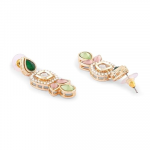 Green Pink Stones Austrian Diamonds Embellished Choker Necklace Earring & Ring Set For Women