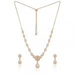 Stylish 18k Rose Gold Plated American Diamond Chain Pendent Necklace & Earrings Set for Women