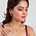 Stylish 18k Rose Gold Plated American Diamond Chain Pendent Necklace & Earrings Set for Women