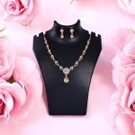 Stylish 18k Rose Gold Plated American Diamond Chain Pendent Necklace & Earrings Set for Women