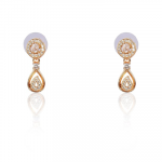 Stylish 18k Rose Gold Plated American Diamond Chain Pendent Necklace & Earrings Set for Women