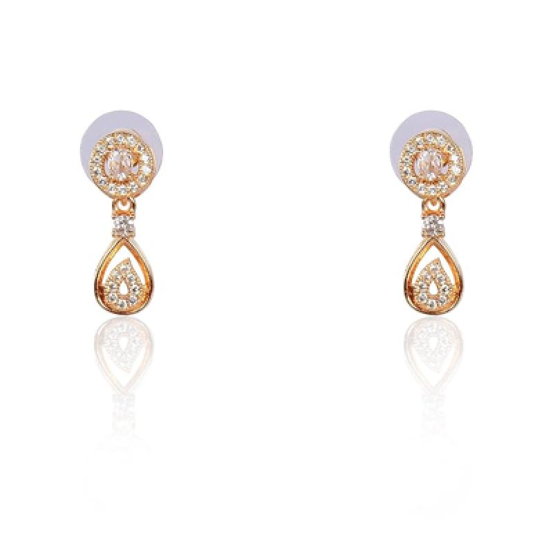 Stylish 18k Rose Gold Plated American Diamond Chain Pendent Necklace & Earrings Set for Women